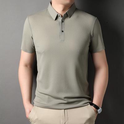 Summer New Seamless Polo Shirt Men's Solid Color Business T-shirt Middle-Aged Half Sleeve Lapel T-shirt Men's