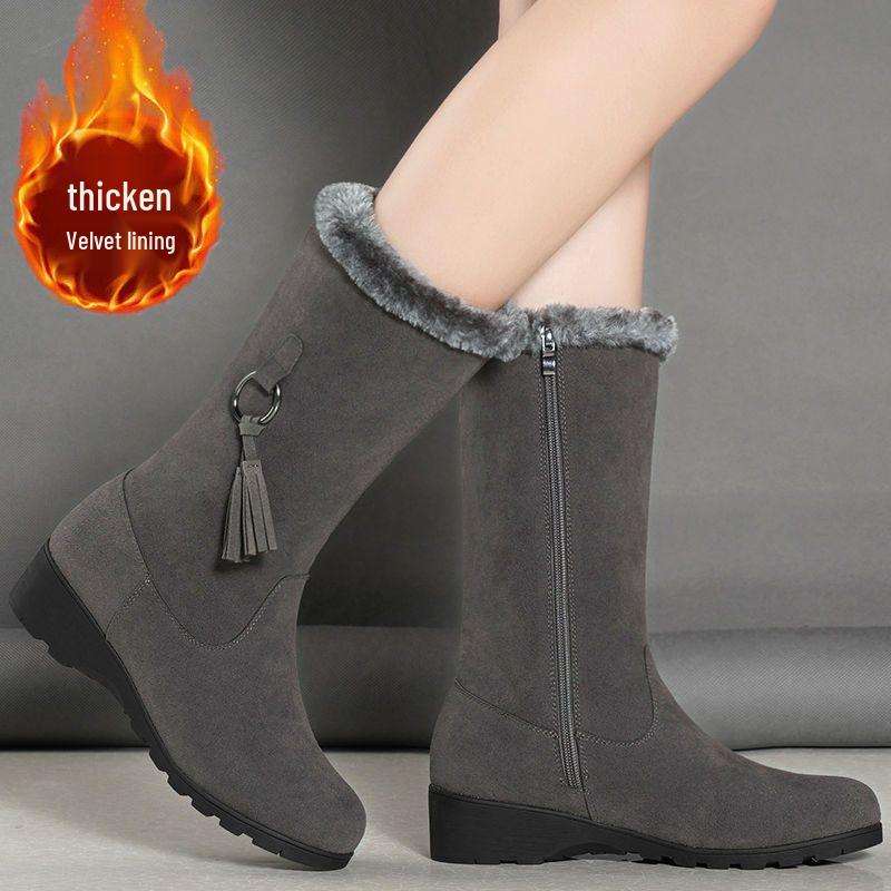 Damen Verdickte Rutschfeste Mid-Calf Schneestiefel - Warmes Fleecefutter, Vielseitige Mode Baumwolle, Schwarz