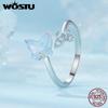 WOSTU 925 Sterling Silber Eisblauer Schmetterling Verstellbarer Ring Damen Feueropal Stein Insekt Exquisite Partyringe Hochzeitsgeschenk