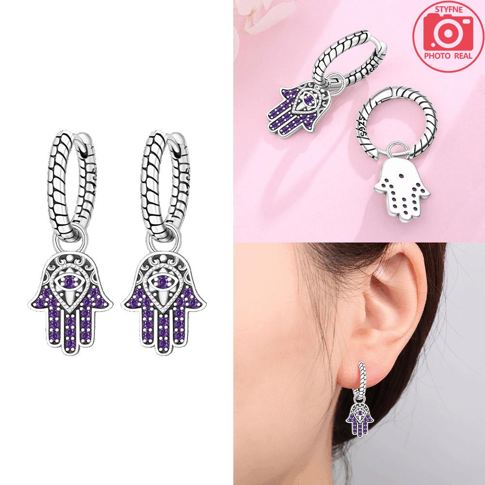 925 Silver Purple Series Heart Wing Earrings Women Pretty Bows Lucky Ear Hoops Valentine's Fine Gift Jewelry Accessory