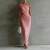 One Shoulder Long Dress for Women Satin Maxi Gown Asymmetrical Hem Elegant Sleeveless Formal Evening Party Wear