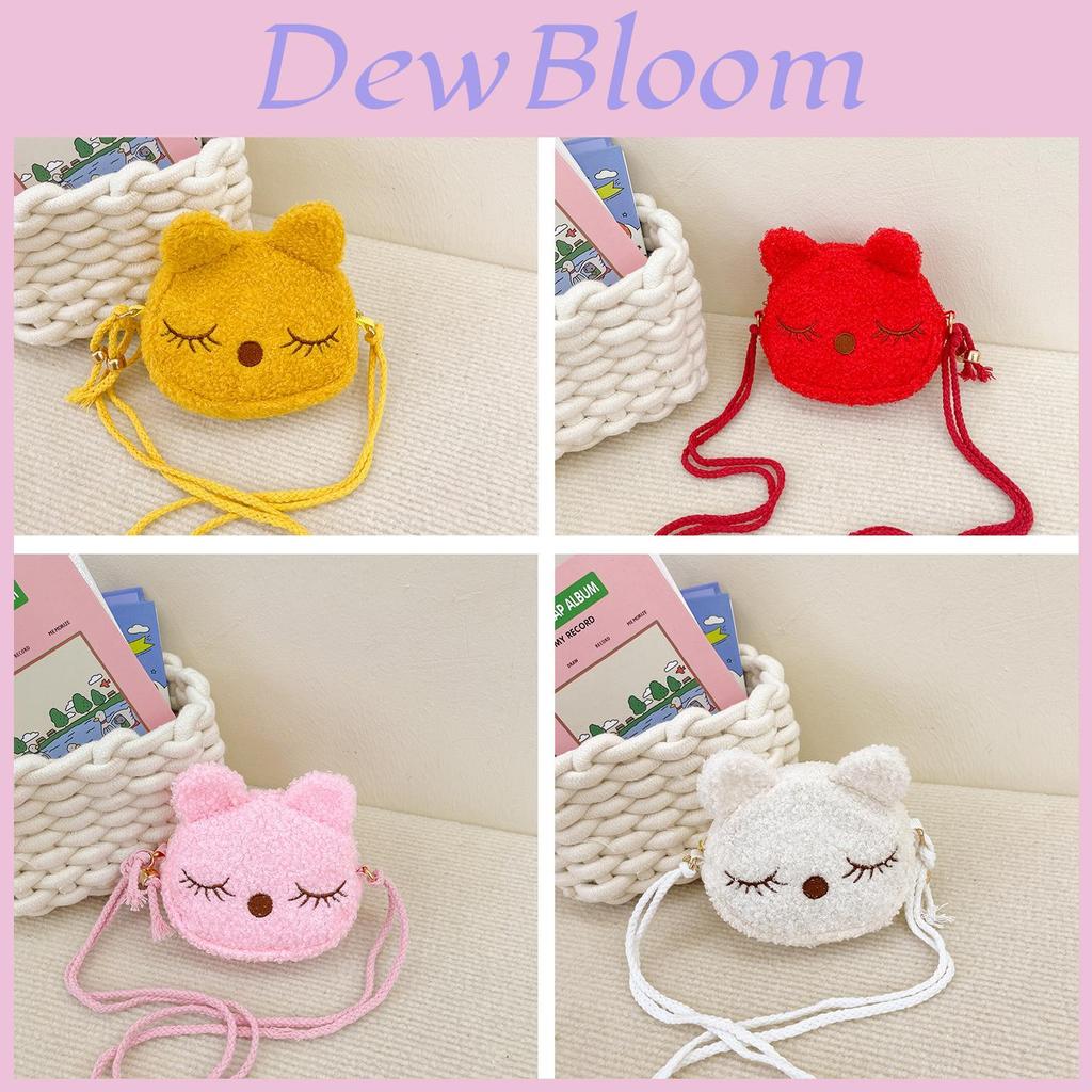 Childrens Plush Cat Shoulder Bag With Zipper Pocket For Daily Use