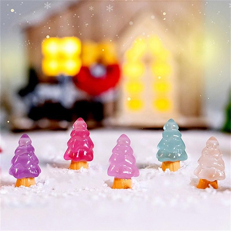 5Pcs Luminous Christmas Tree Ornament Mini Color Pine Tree Micro Landscape Decoration Dollhouse Miniature Toy