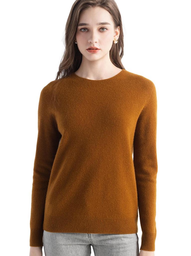 Round Neck Long Sleeve Cashmere Pullover - 2025 Women's Solid Color Knit Base Layer Sweater
