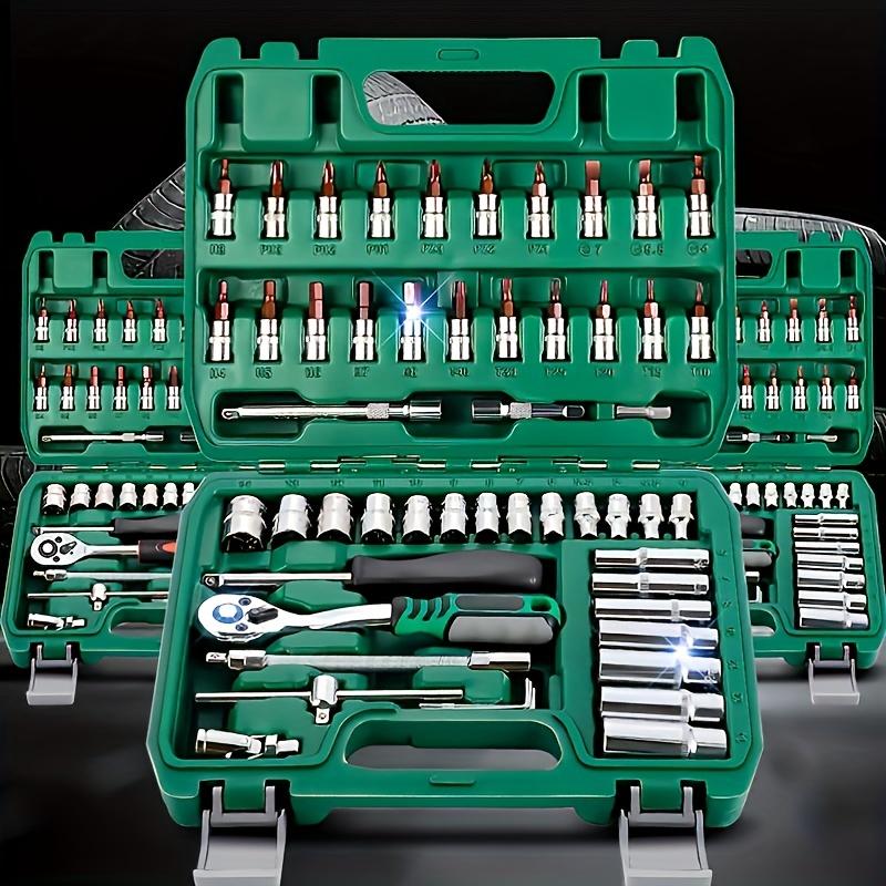 46-teiliges Set 1/4 Zoll Antrieb Steckschlüssel Ratsche Set, mit Bit-Steckschlüssel-Set metrisch und Verlängerungsstange für Autoreparaturen