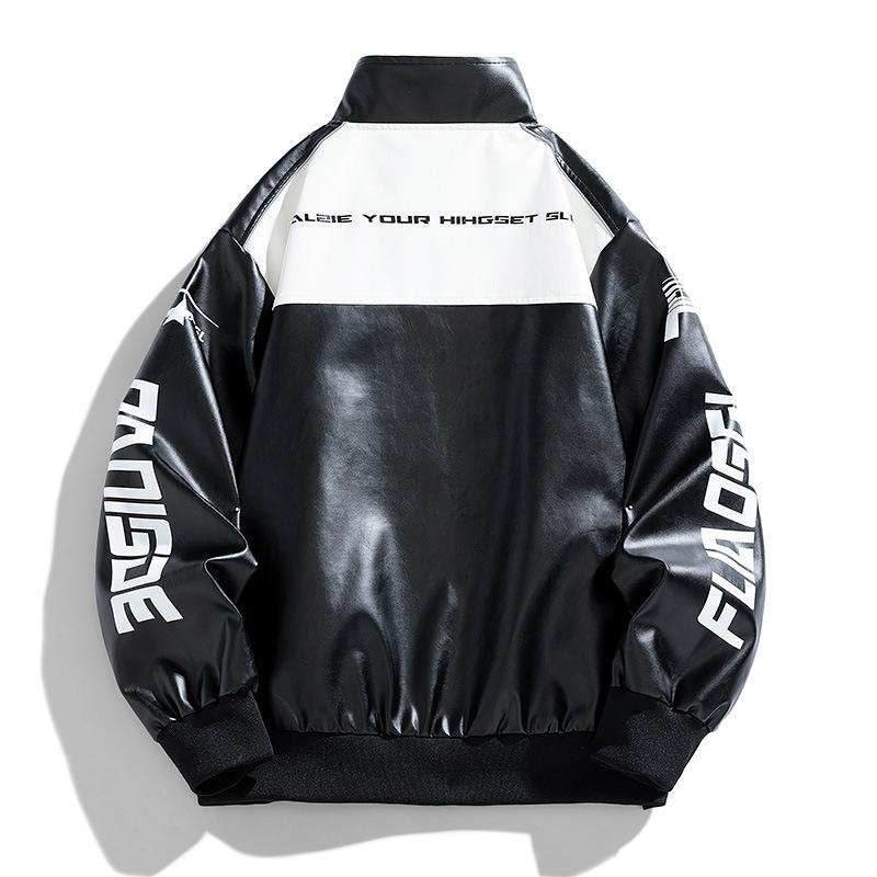 Giacca da Uomo in Pelle Ricamata Giacca in Pelle Larga Giacca Sottile Giacca in Pelle da Motociclista da Uomo