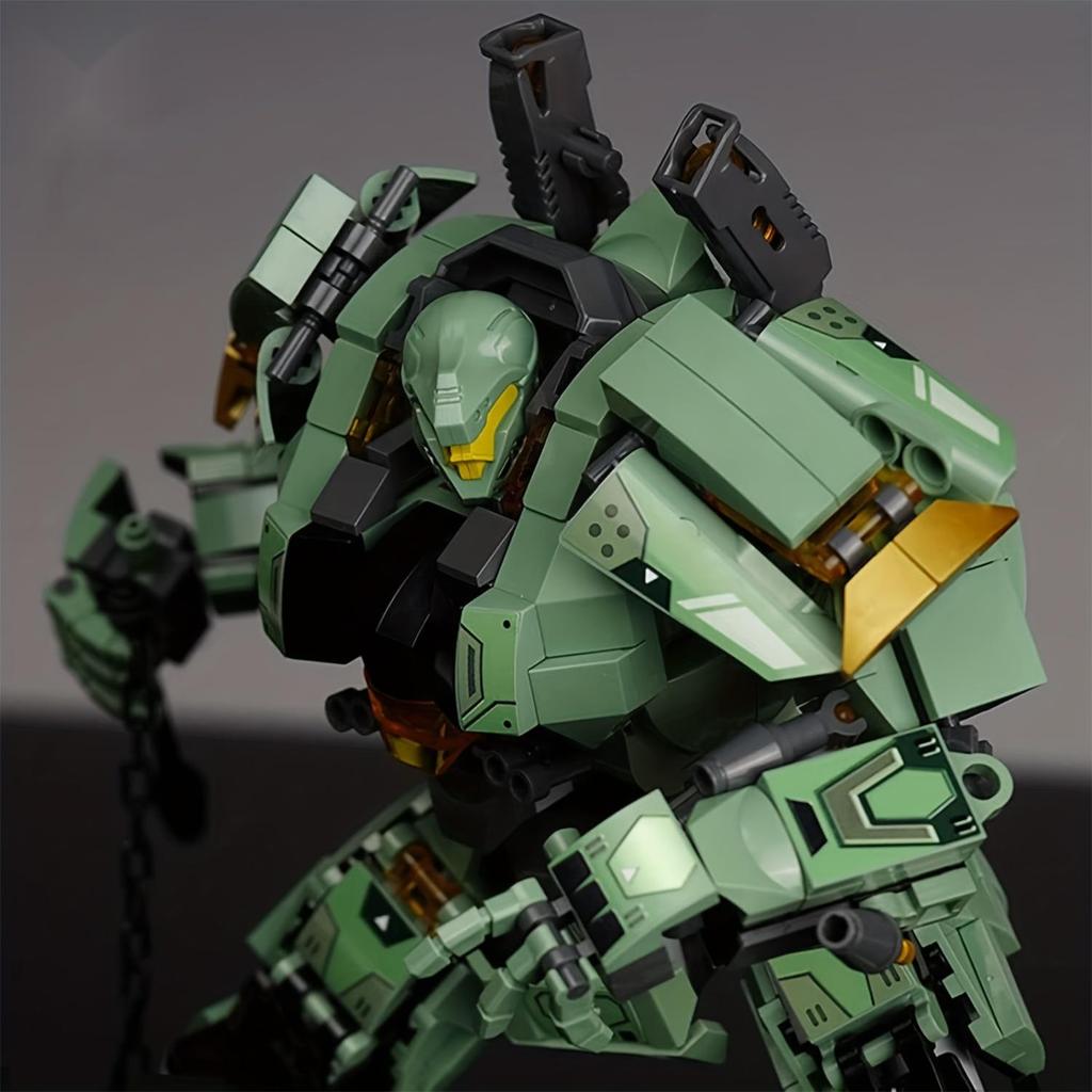 Green Warrior Robot With Chain Hammer Building Blocks Toy Model Boy Gift