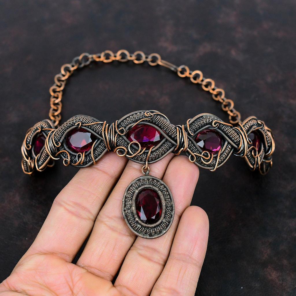 Faceted Rubellite Necklace Copper Wire Wrapped Necklace Adjustable Chain Necklace Copper Jewelry Gemstone Necklace Handmade Jewelry For Gift