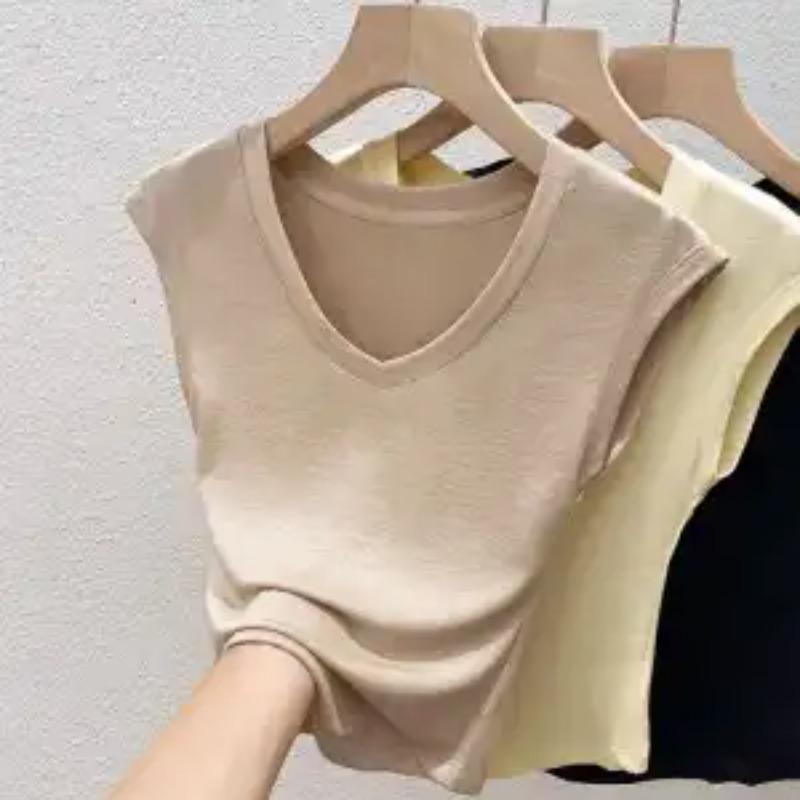 Top Corto de Punto Blanco Ajustado con Mangas Cortas y Cuello en V para Mujer