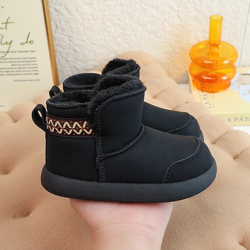 Kids Solid Pull-On Snow Boots Simple Thick Warm Soft Sole Cotton Boots for Toddler Winter