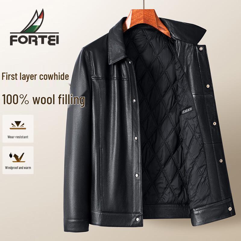 

Futing Men s Genuine Leather Jacket with Wool Lining
