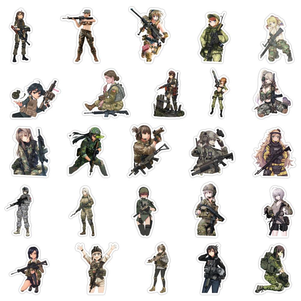 10/30/50pcs Cute Anime Camouflage Soldier Girl Stickers Funny Cartoon Decals Skateboard Phone Notebook Graffiti Sticker Toy Gift