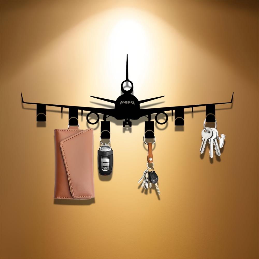 Metall Flugzeug Schlüsselanhänger Wandmontierter Schmuckhaken Schwarzer Schlüsselorganisator Eingangsbereich Büro Haustür Aufbewahrung Dekor Geschenk