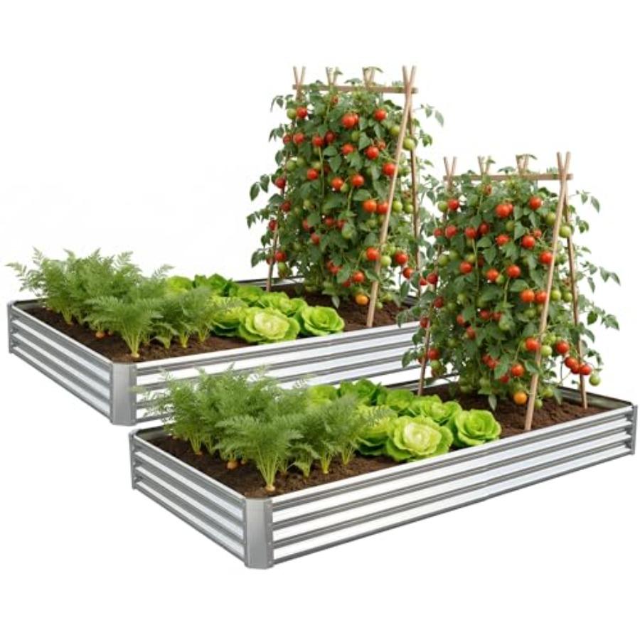 

Galvanized Raised Garden Bed Outdoor Planter Box Metal Patio Kit Planting Bed for Vegetables Flowers Herb Galvanized 8x4x1ft-2p United States