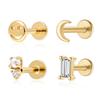 S925 Sterling Silver Geometric Moon Cartilage Earrings with Flat Head Threaded Studs