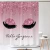 Girl Pink Silver Eyelash Shower Curtain Gorgeous Waterproof Polyester Fabric Bath Curtains Glitter Bathtub Screen with Hooks