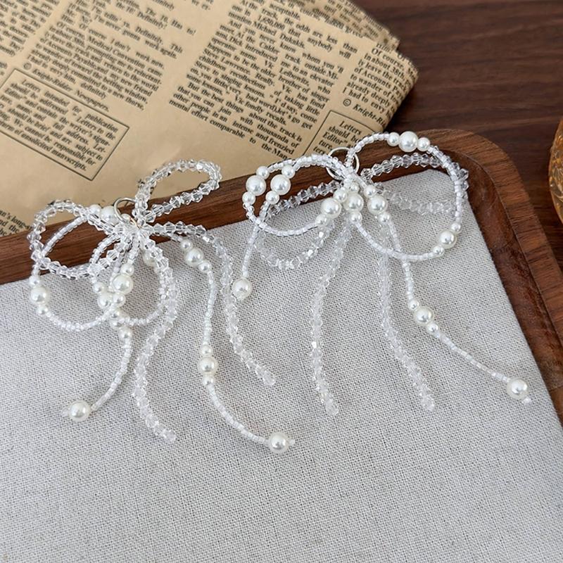 Fashionable Pearls and Silver Bead Butterfly Bowknot Pendant Portable Accessory for Parties Supplies and Office Wear