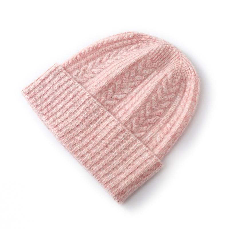 Pure Wool Autumn and Winter New Women's High-end Solid Color Wheat Ear Twisted Flower Outdoor Fashion Flanged Casual Knitted Hat