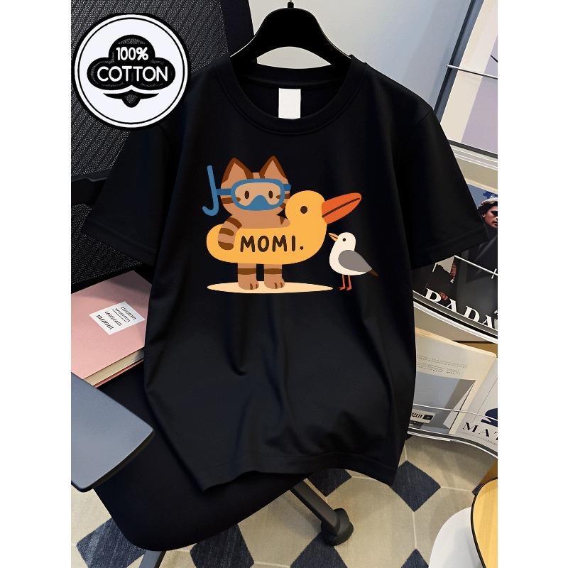 European sizes Boys' Cotton T-shirt Cat Duck Bird Mom , Ideal for Outdoor Activities, Soft Knitted Top, Comfortable And Breathable