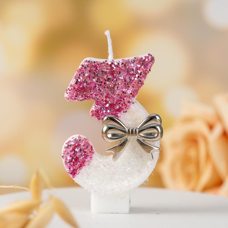 Silver Bow Digital Candle Princess Atmosphere Birthday Party Cake Decoration Candle Plug-in