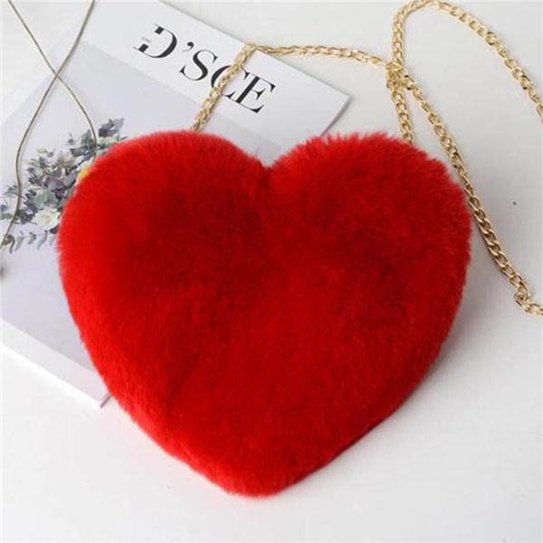 

Женская плюшевая сумка из искусственного меха с цепочкой, подарок ко Дню святого Валентина, сумка через плечо в форме сердца красный