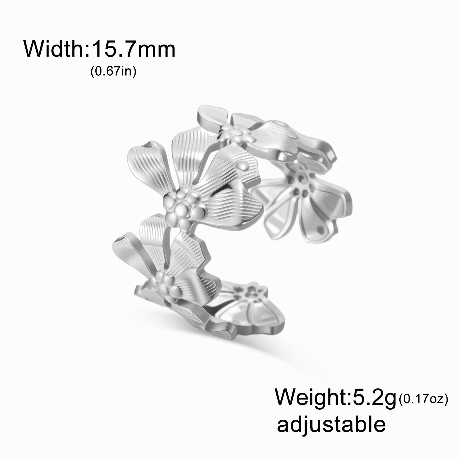 

Teamer Large Flowers Open Ring Stainless Steel Gold Color Adjustable Rings Woman Fashion Bohemian Jewelry Wedding Gift resizable