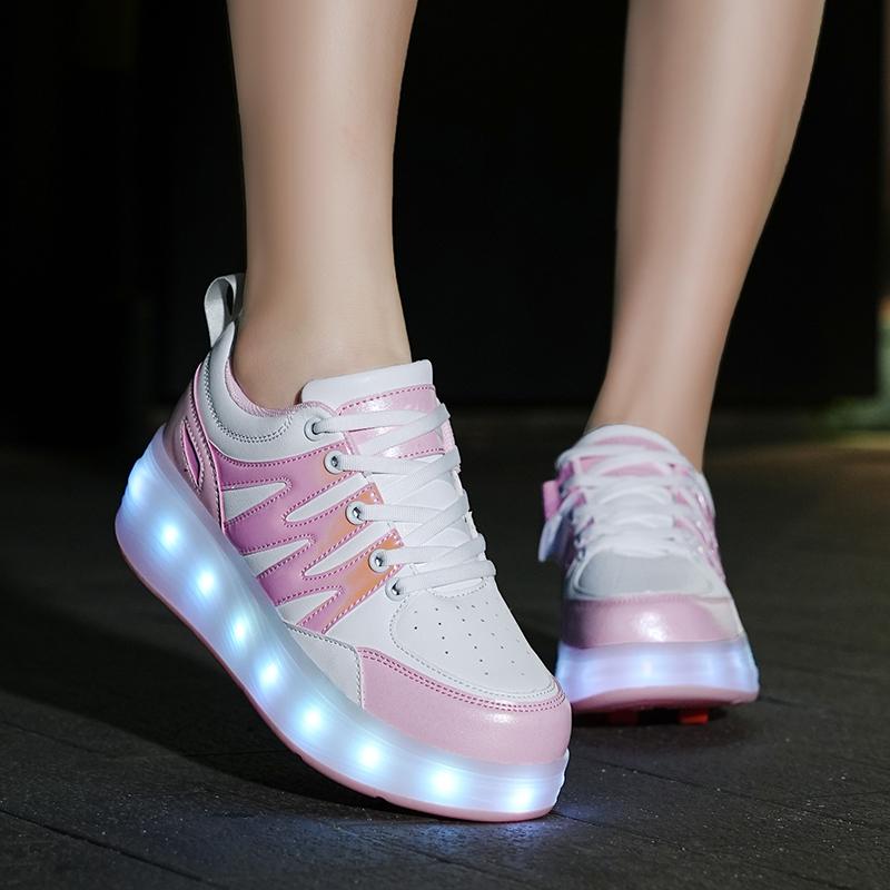 Kids Sneakers Led Light Shoes Children's Boys Girls USB Charging Glowing Sport Wheels Outdoor Parkour Roller Skate Shoes