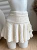 Pure Desire White Knit Ruffle A-line Mini Skirt for Women - Cute Petite Plush Style for Autumn/Winter