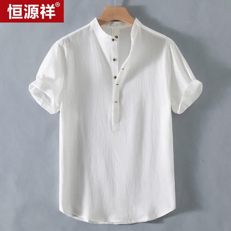 Hengyuanxiang Men s Chinese Style Loose Fit Breathable Cotton Shirt 3XL