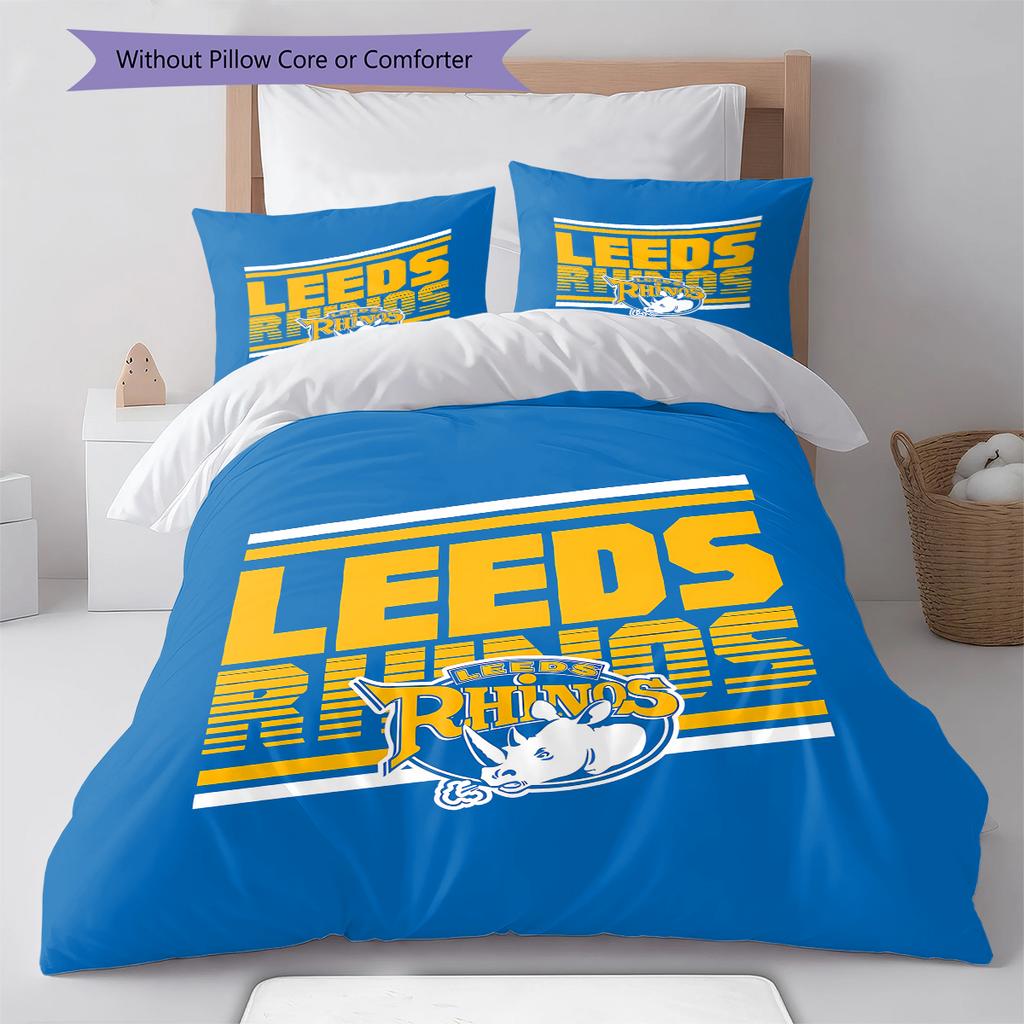 Povlečení s motivem Leeds Rhinos, Sada přikrývek Potah na přikrývku Povlak na polštář Domácí dárek k narozeninám (1 * povlak na peřinu + 2 * povlak na polštář, bez jádra)