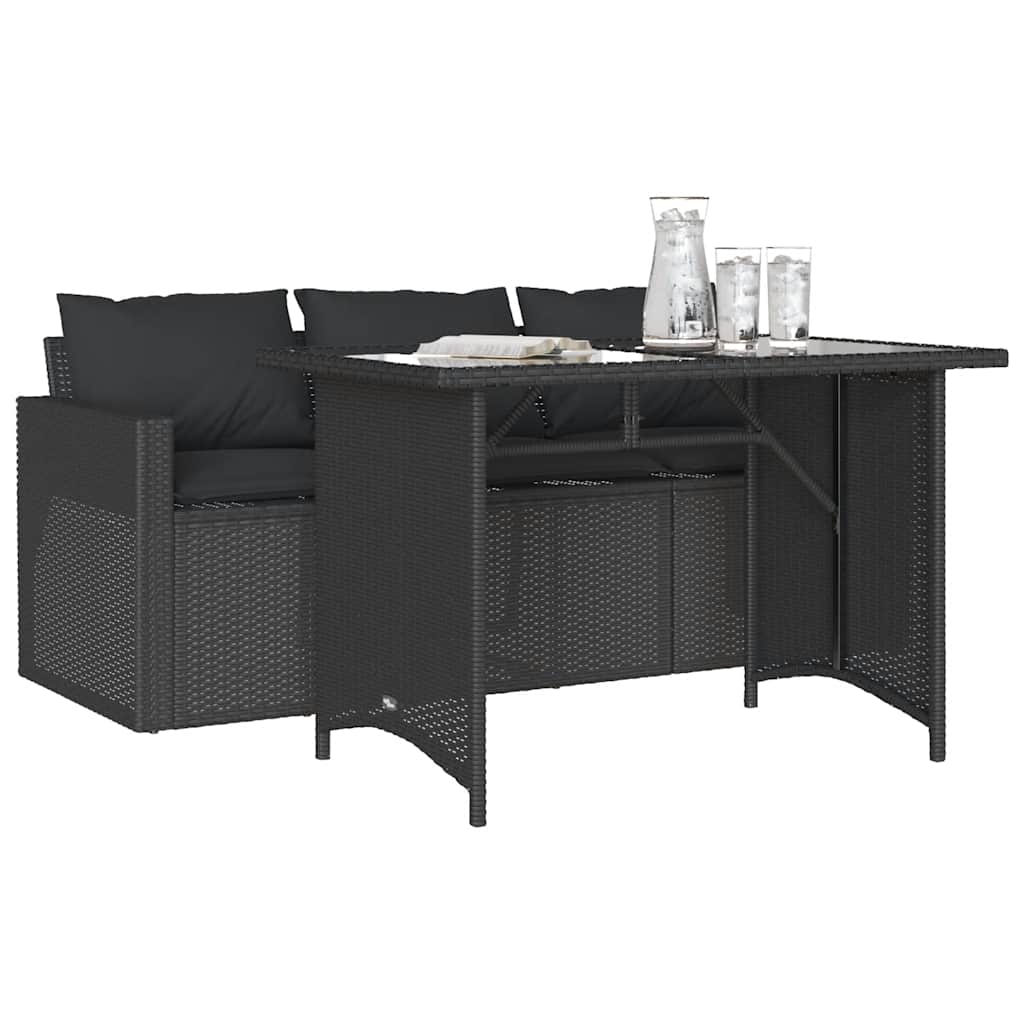 2 Piece Outdoor Dining Set with Cushions Black Poly Rattan