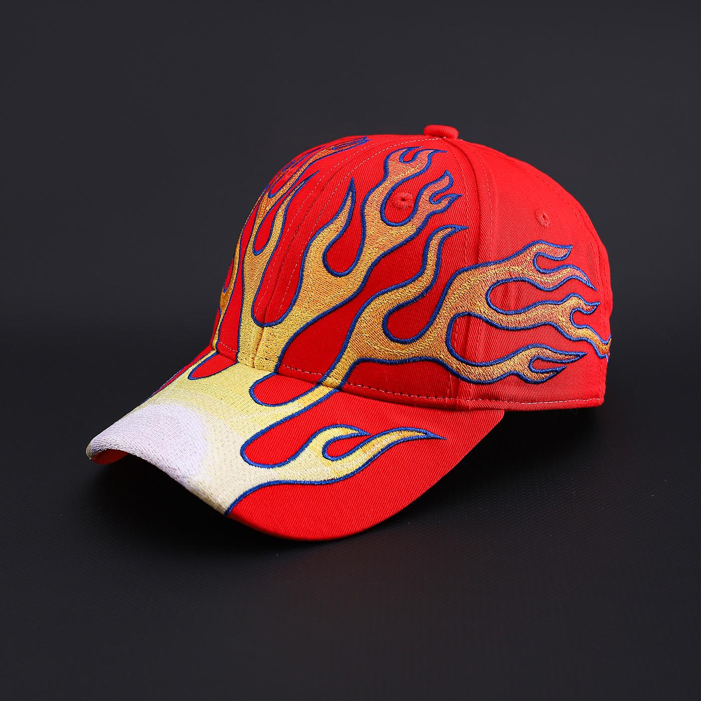 Gepersonaliseerde Trendy Vlam Borduur Baseballpet - Geschikt voor Zowel Mannen als Vrouwen. Sportief, Casual, Hip-Hop . Multi- One Size red