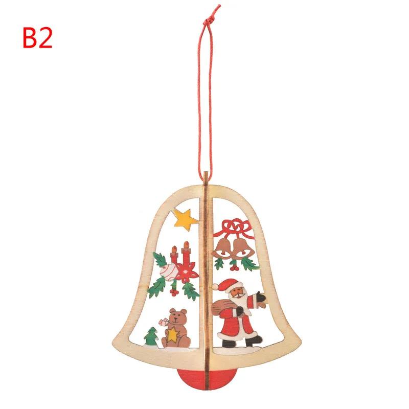 Christmas Decorations Wooden Laser Hollow Three-dimensional Snowflake Ornaments Christmas Tree Bells Pendant Gifts