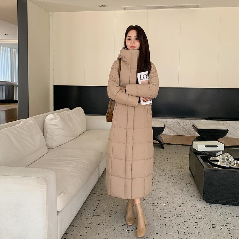 New Winter Loose Hooded Cotton Jacket for Women's Extended Thickened Warm Cotton Jacket Over Knee Jacket