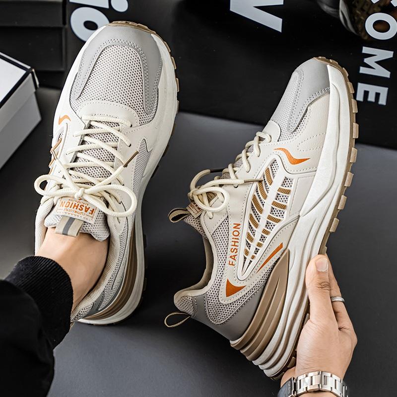 Spring Mesh Breathable Sneakers Men Korean Style Trendy Thick Sole Casual Chunky Shoes 39 бежевый