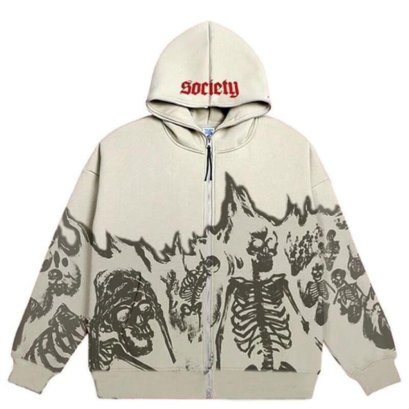 Men's Hoodie Loose Large Casual Gothic Sweatshirt Popular Street Clothes Hip Hop Style Retro Skeleton