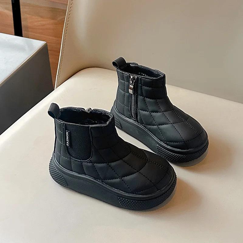 New Children's Platform Snow Boot Fashion Winter Girls Cotton Boots Causal Warm Versatile Kids Outdoor Boys Plush Ankle Boots