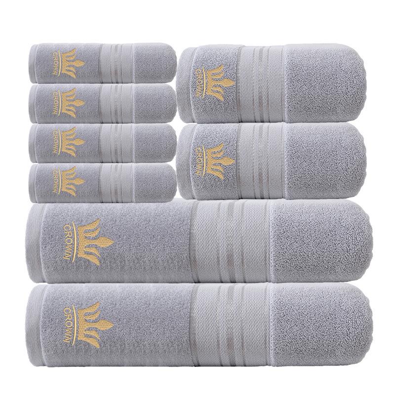 Embroidered Pure Cotton Towel Set: Absorbent Bath and Face Towels for Home Use 3-piece Set: Bath Towel + Towel + Hand Towel