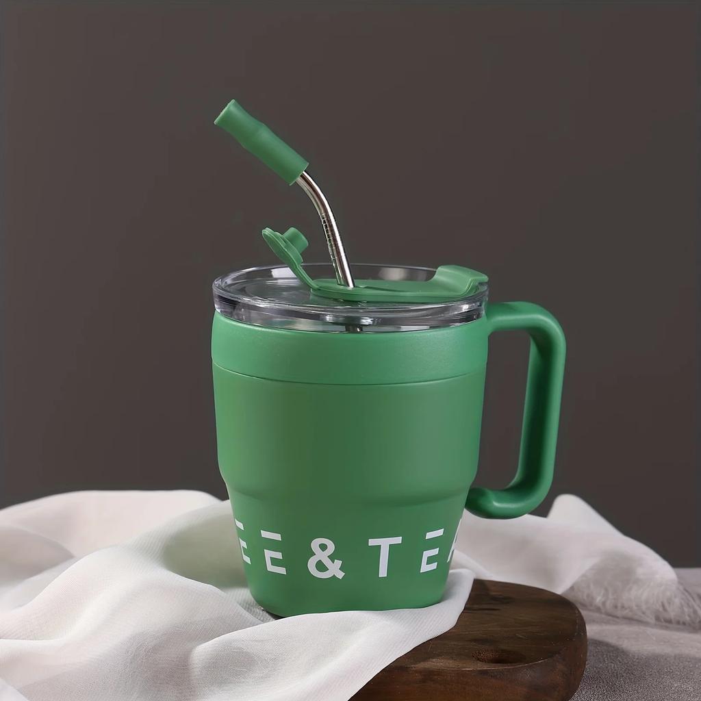 480ml Kaffeetasse Edelstahl Isolierbecher Kalte Heiße Getränke Wasser Tee Milch Büro Externer Strohdeckel Tragbarer Wasserbecher