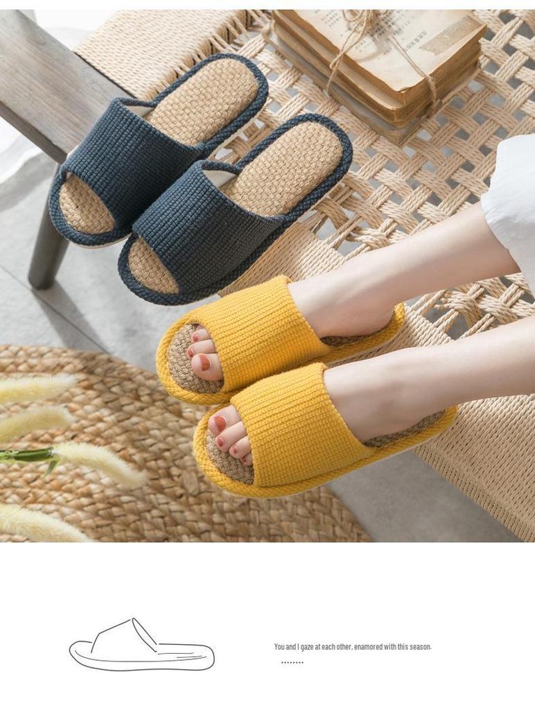 Summer Cotton Linen Open-Toe Couple Slippers for Men and Women