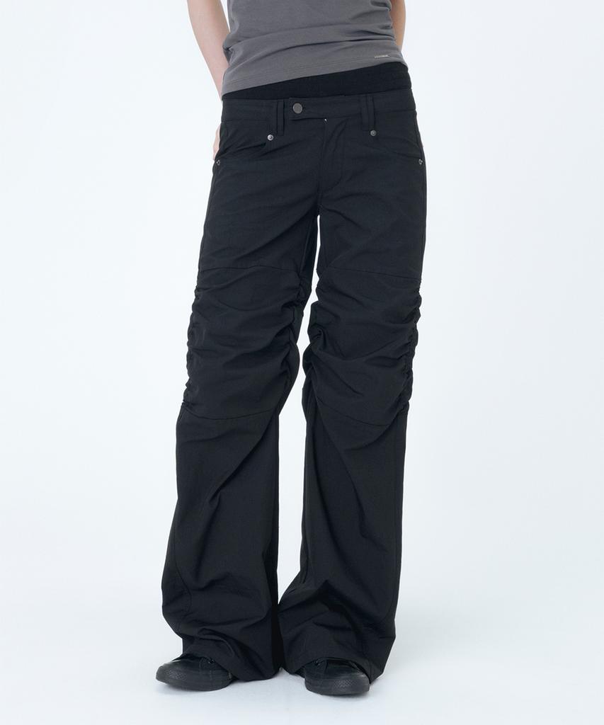 MISEKI SEOUL Ribbed Layered Shirring Pants Black