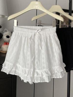 Bestselling Ruffle Lace Embroidery Wide-leg High-Waisted Summer Shorts for Women