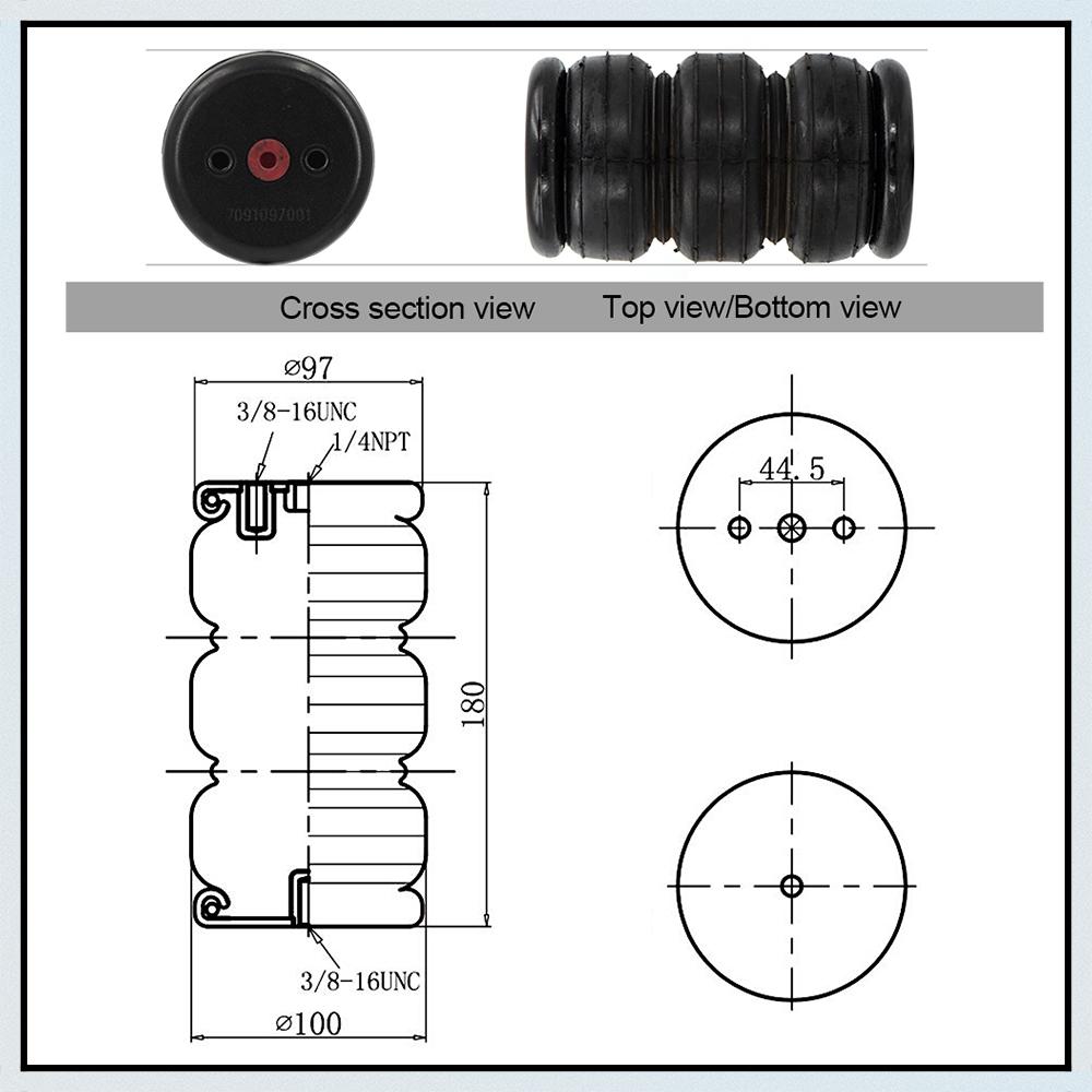 Universal 2pcs 3 Rows Rubber Air Ride Suspension Shock Absorber Air Bags Air spring 3E2200 with Quick Connector Suit for Truck