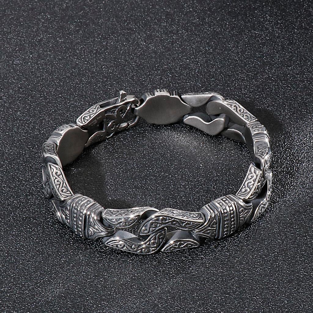 Retro Style 14mm Men's Totem Bracelet Stainless Steel Wristband Jewelry Party Accessories