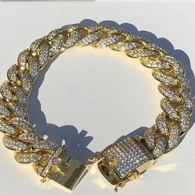 Fashion Jewelry Rhinestone Bracelet Hiphop Luxury Bracelets For Men 12mm Link Gold Silver Color Bracelet