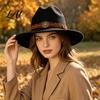 Casual Daily Wear Accessory Unisex Western Cowboy Hat Wool Felt Fedora Hat with Faux Leather Band Retro Wide Brim Cowgirl for Men Women Autumn