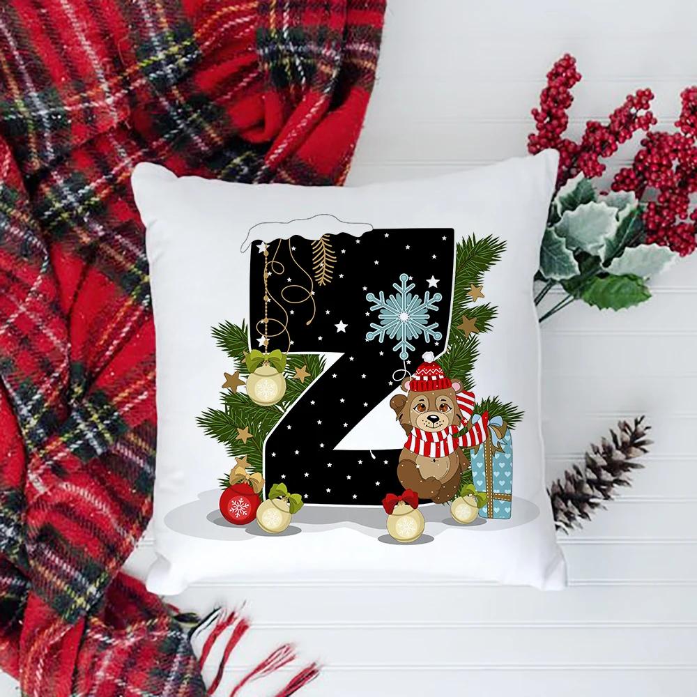 Christmas Cushion Cover Alphabet A-Z Pillow Covers Cute Cartoon Santa Claus Cushion Cover Pillowcases Home Xmas Decoration