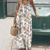 Women Long Slip Dress Breathable Summer Floral Print Casual Sleeveless Dress Spaghetti Strap Loose Swing Hem Ankle Length Beach Dress