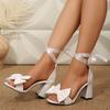 Fashion Bow-knot Satin Block Heel 2025 New Waterproof Taiwanese Square-toe Buckle Women's High-heeled Sandals