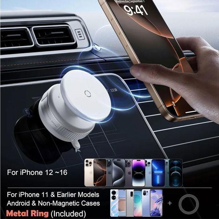 Support Magnétique Téléphone - Blanc - 360° Rotatif - Antidérapant - Léger - Multisurface